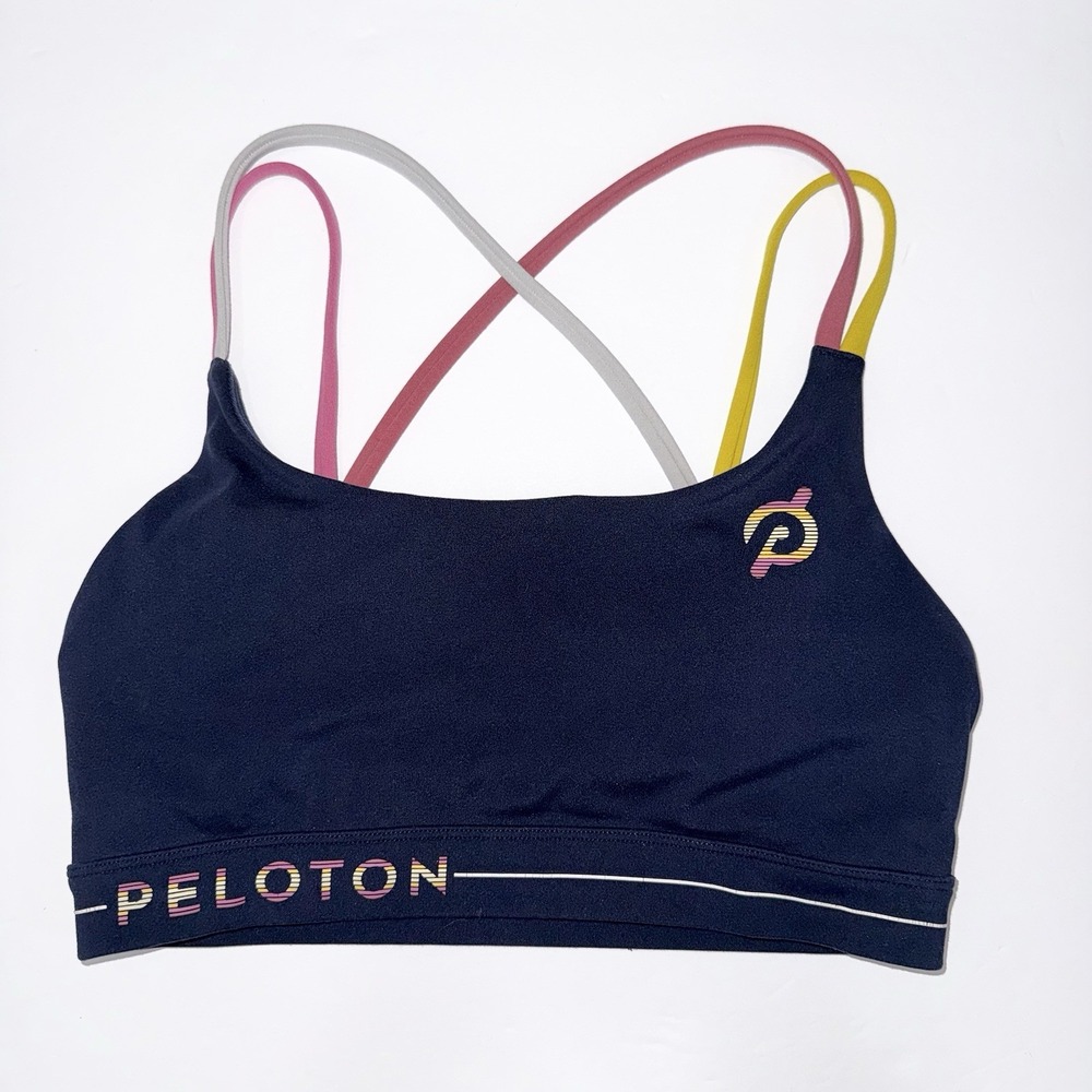 Peloton Sports Bra Small S Navy Strappy Multicolor Activewear Removable Pads